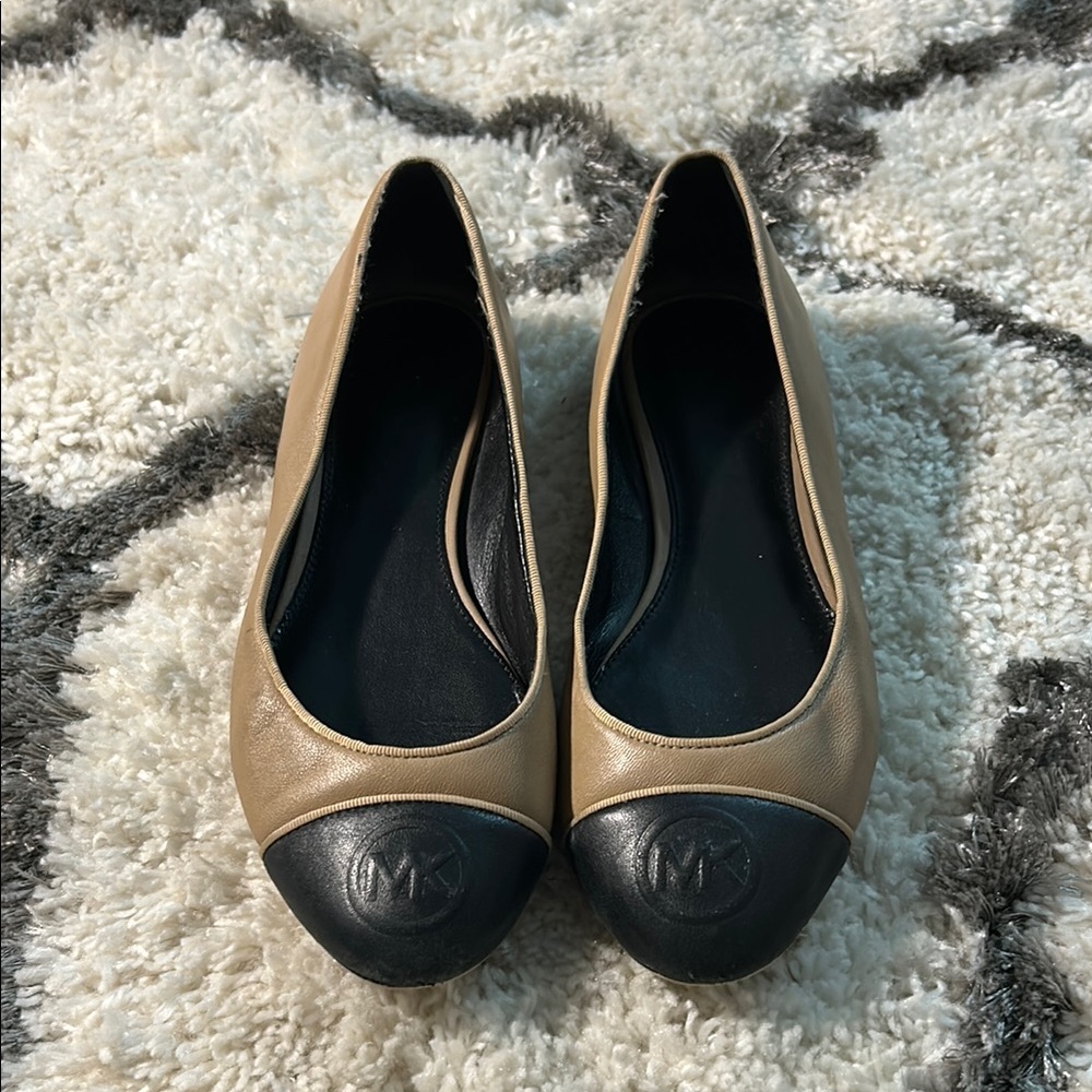 Michael Kors Tan and Black Cap-Toe Flats